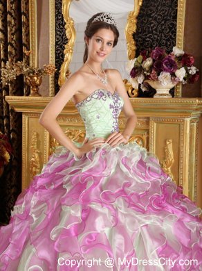 Fuchsia and Apple Green Organza Appliques Quinceanera Dress