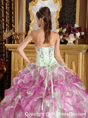 Fuchsia and Apple Green Organza Appliques Quinceanera Dress