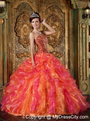 Multi-Color Organza Beading and Ruffles Sweet 15 Dresses