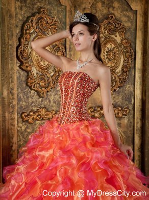 Multi-Color Organza Beading and Ruffles Sweet 15 Dresses