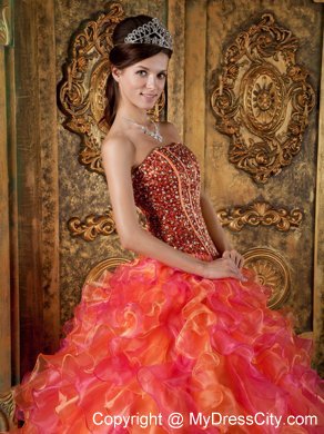 Multi-Color Organza Beading and Ruffles Sweet 15 Dresses