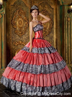 Luxurious Sweetheart Full-length Zebra Ruffled Dress for Quince