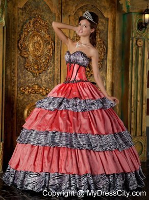 Luxurious Sweetheart Full-length Zebra Ruffled Dress for Quince