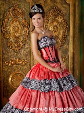 Luxurious Sweetheart Full-length Zebra Ruffled Dress for Quince