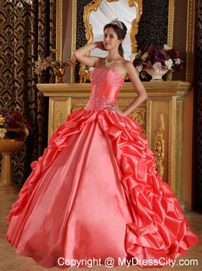 Orange Red Taffeta Embroidery and Beading Quinceanera Dress