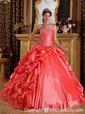 Orange Red Taffeta Embroidery and Beading Quinceanera Dress