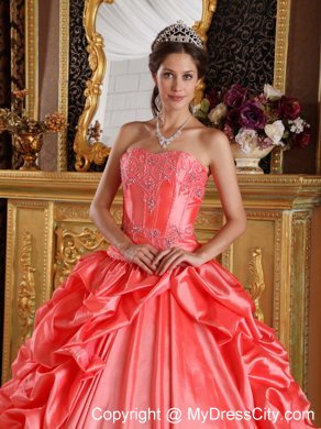 Orange Red Taffeta Embroidery and Beading Quinceanera Dress