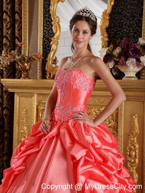 Orange Red Taffeta Embroidery and Beading Quinceanera Dress