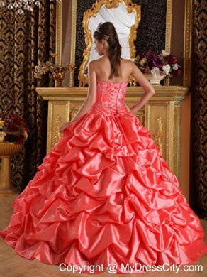 Orange Red Taffeta Embroidery and Beading Quinceanera Dress