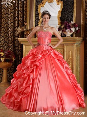 Orange Red Taffeta Embroidery and Beading Quinceanera Dress