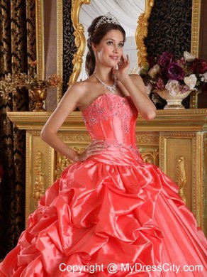 Orange Red Taffeta Embroidery and Beading Quinceanera Dress