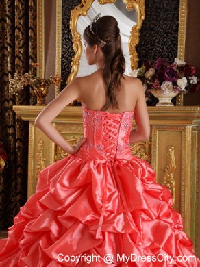 Orange Red Taffeta Embroidery and Beading Quinceanera Dress