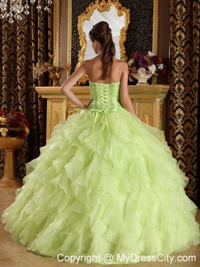 Yellow Green Satin and Organza Embroidery Quinceanera Dress