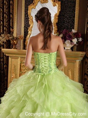 Yellow Green Satin and Organza Embroidery Quinceanera Dress