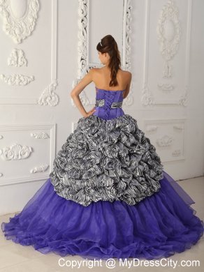 Strapless Zebra Organza Pick-up Purple Quinceanera Dress with Train