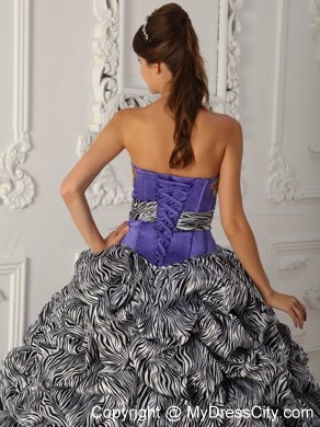 Strapless Zebra Organza Pick-up Purple Quinceanera Dress with Train