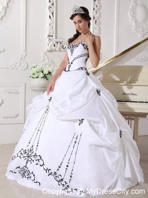 Tailor Made Taffeta Strapless Embroidery White Quinceanera Party Dress