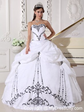 Tailor Made Taffeta Strapless Embroidery White Quinceanera Party Dress