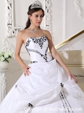 Tailor Made Taffeta Strapless Embroidery White Quinceanera Party Dress