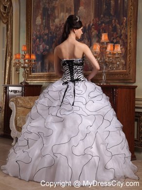 Black and White Strapless Organza Ruffles Zebra Quinceanera Dress 2013