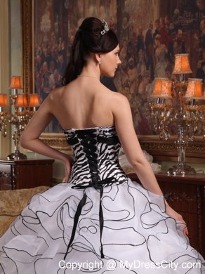 Black and White Strapless Organza Ruffles Zebra Quinceanera Dress 2013