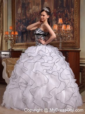 Black and White Strapless Organza Ruffles Zebra Quinceanera Dress 2013