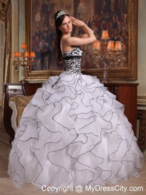 Black and White Strapless Organza Ruffles Zebra Quinceanera Dress 2013