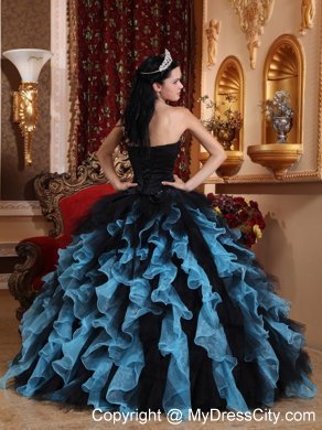 Black and Blue Organza Beading Ruffles 2013 Quinceanera Dress