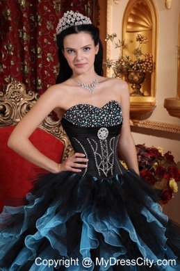 Black and Blue Organza Beading Ruffles 2013 Quinceanera Dress