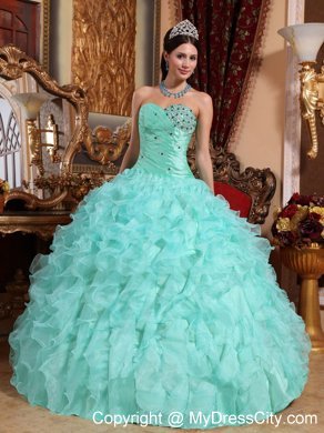 Organza Sweetheart Ruffles Apple Green Quinceanera Dress 2013