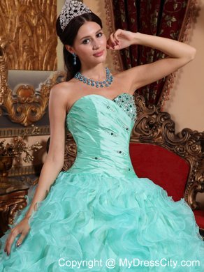 Organza Sweetheart Ruffles Apple Green Quinceanera Dress 2013