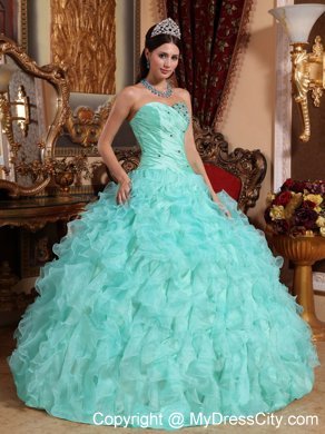 Organza Sweetheart Ruffles Apple Green Quinceanera Dress 2013