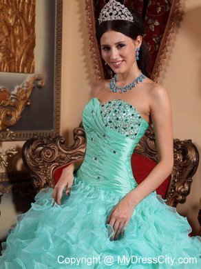 Organza Sweetheart Ruffles Apple Green Quinceanera Dress 2013