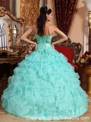 Organza Sweetheart Ruffles Apple Green Quinceanera Dress 2013