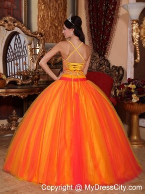 Taffeta and Tulle Spaghetti Straps Two-toned Quinceanera Dress