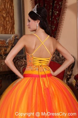 Taffeta and Tulle Spaghetti Straps Two-toned Quinceanera Dress