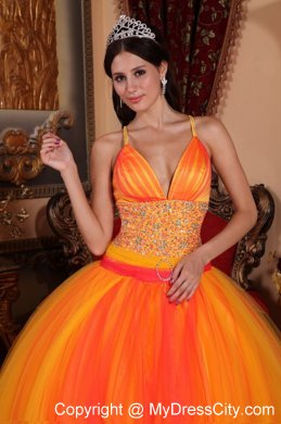 Taffeta and Tulle Spaghetti Straps Two-toned Quinceanera Dress