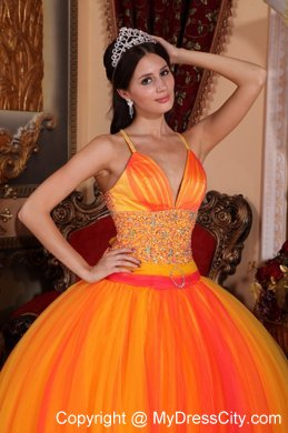 Taffeta and Tulle Spaghetti Straps Two-toned Quinceanera Dress