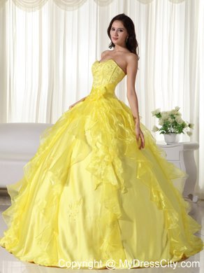 Custom Made Sweetheart Long 2013 Yellow Quinceanera Party Dress