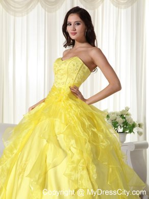 Custom Made Sweetheart Long 2013 Yellow Quinceanera Party Dress