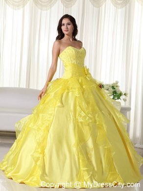 Custom Made Sweetheart Long 2013 Yellow Quinceanera Party Dress