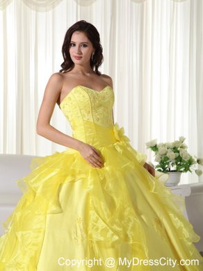 Custom Made Sweetheart Long 2013 Yellow Quinceanera Party Dress