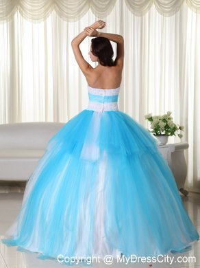 Tulle Ball Gown Strapless White and Blue Dress for Sweet 15