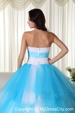 Tulle Ball Gown Strapless White and Blue Dress for Sweet 15