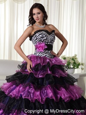 Organza Sweetheart Zebra Purple and Black Quinceanera Dress