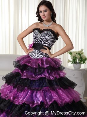 Organza Sweetheart Zebra Purple and Black Quinceanera Dress