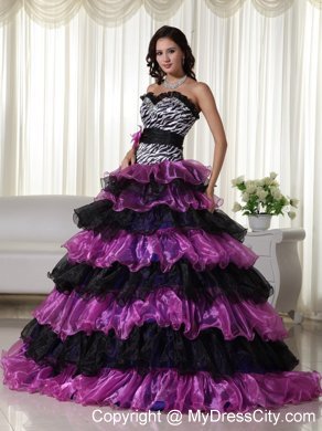 Organza Sweetheart Zebra Purple and Black Quinceanera Dress