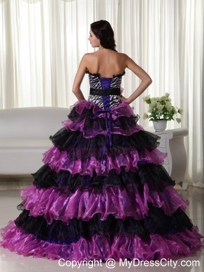 Organza Sweetheart Zebra Purple and Black Quinceanera Dress