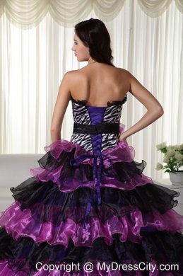 Organza Sweetheart Zebra Purple and Black Quinceanera Dress