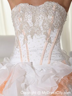 White and Orange Ruffles Organza Flowers Quinceanera Dresses